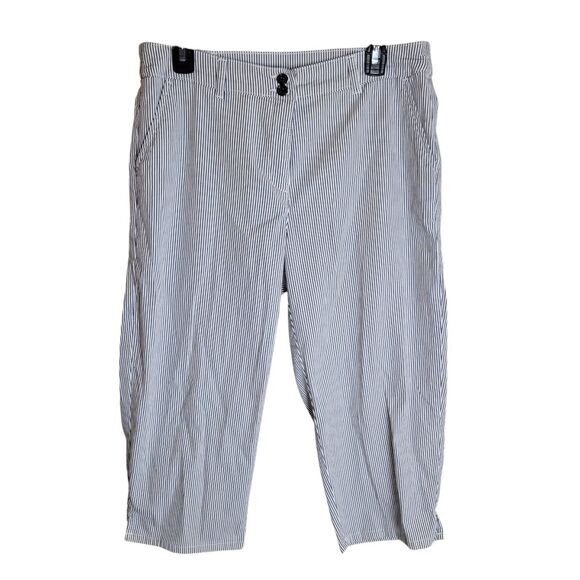 Karen Scott Womens Size 10 White Blue Striped Capri Pants - Picture 1 of 10
